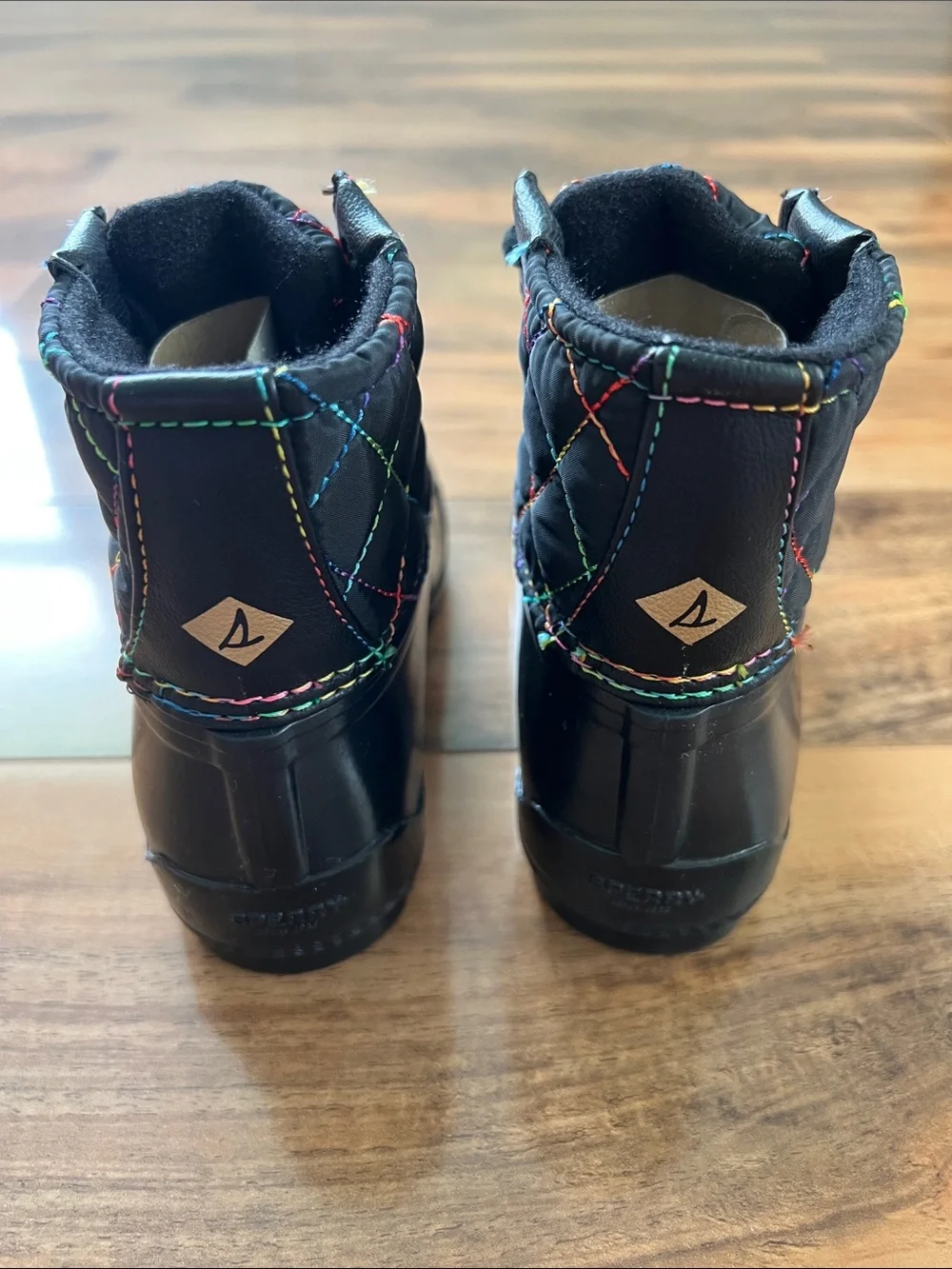 Sperry Girls Port Boot Black Rainbow Quilted Rain Snow Boots Toddler Size 9M NIB